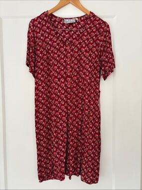 Vintage 90s Burgundy Floral Button-Front Dress